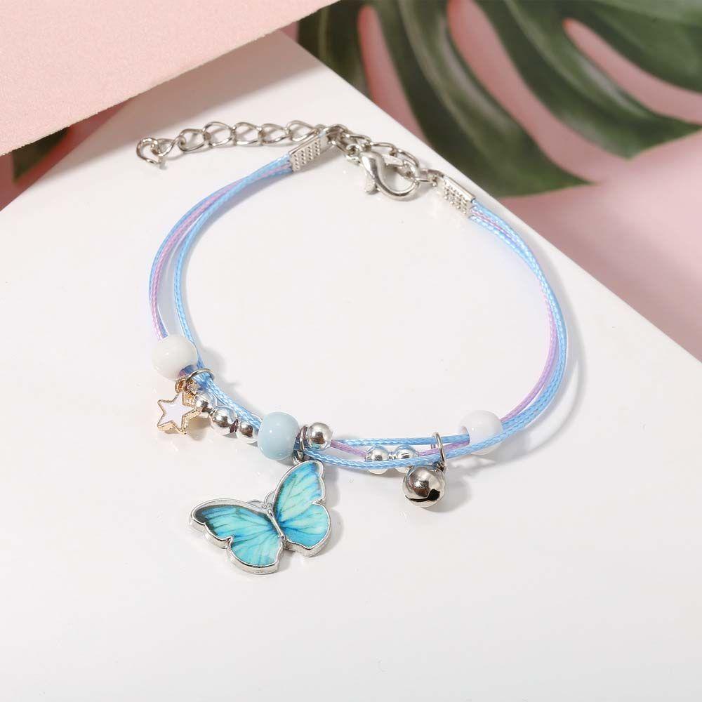 NEEDWAY Gelang Kupu-Kupu Biru Pesona Kreatif Perhiasan Fashion Hadiah Valentine'Day Adjustable Lucky String