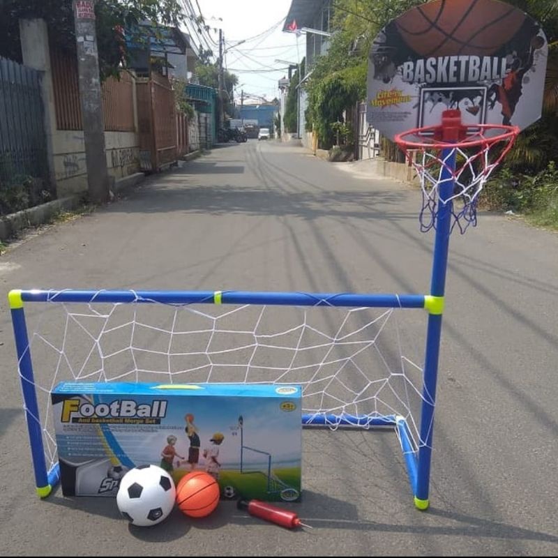 Mainan Olahraga Anak 2in1 Gawang Sepak Bola dan Ring Basket Set Lengkap untuk Melatih Ketangkasan Si