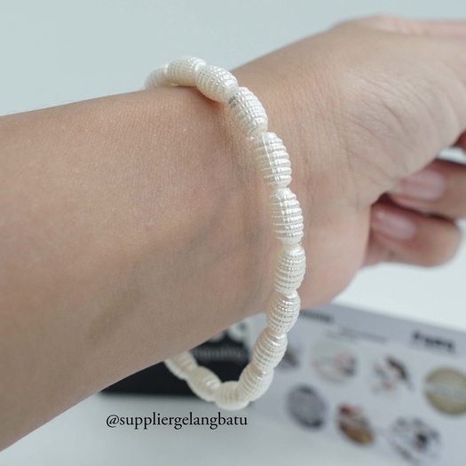 GELANG Mutiara Sintetis OVAL KEPOMPONG WHITE PEARL kado aksesoris