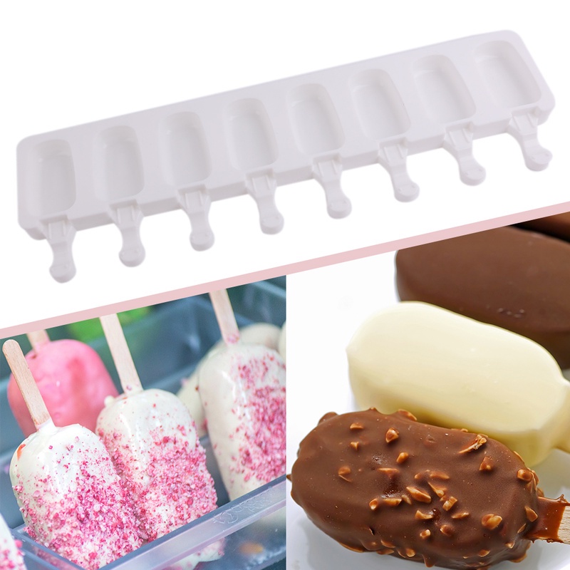 Cetakan Es Krim / Jelly / Pudding Bentuk Elips Frozen 8 Lubang Bahan Silikon Reusable