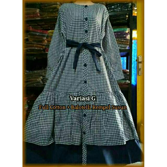 Gamis Katun Toyobo Kotak Kecil + Balotelli Rempel Susun