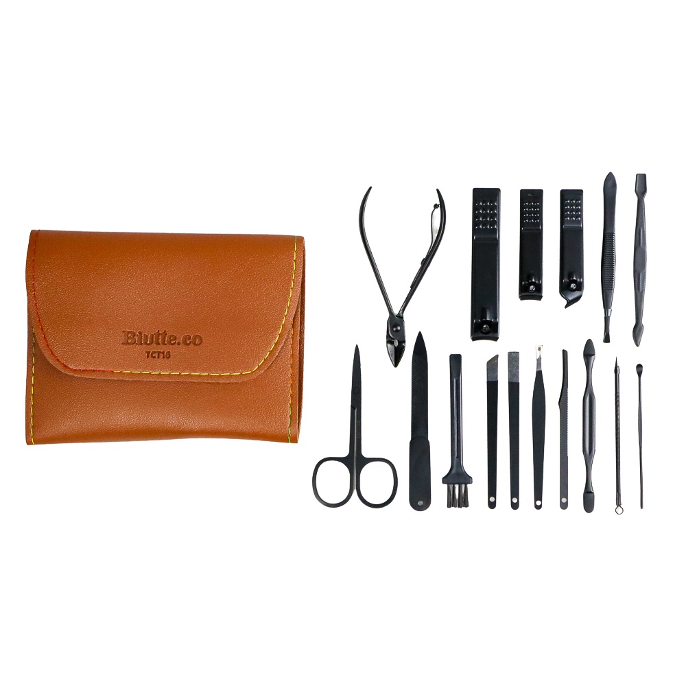 Biutte.co Set Gunting Kuku Manicure Nail Clippers Pedicure Kit 16 in 1 - TCT16 BROWN