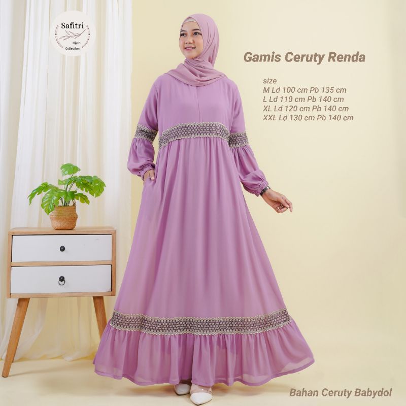 Gamis Ceruty Renda bahan Ceruty Babydol by ORI SAFITRI size M L XL XXL