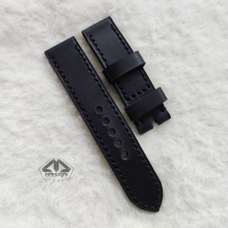 Strap jam tangan  kulit asli full black/ strap kulit hitam