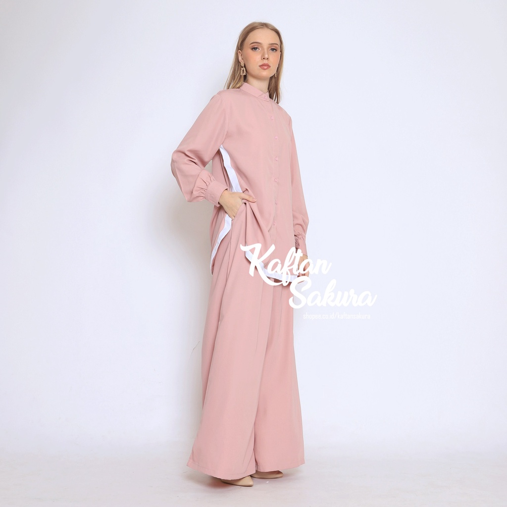oneset kekinian polos pink dusty , fashion wanita muslim ,  Baju setelan celana kulot  ,Setelan Baju Muslim Wanita Terlaris