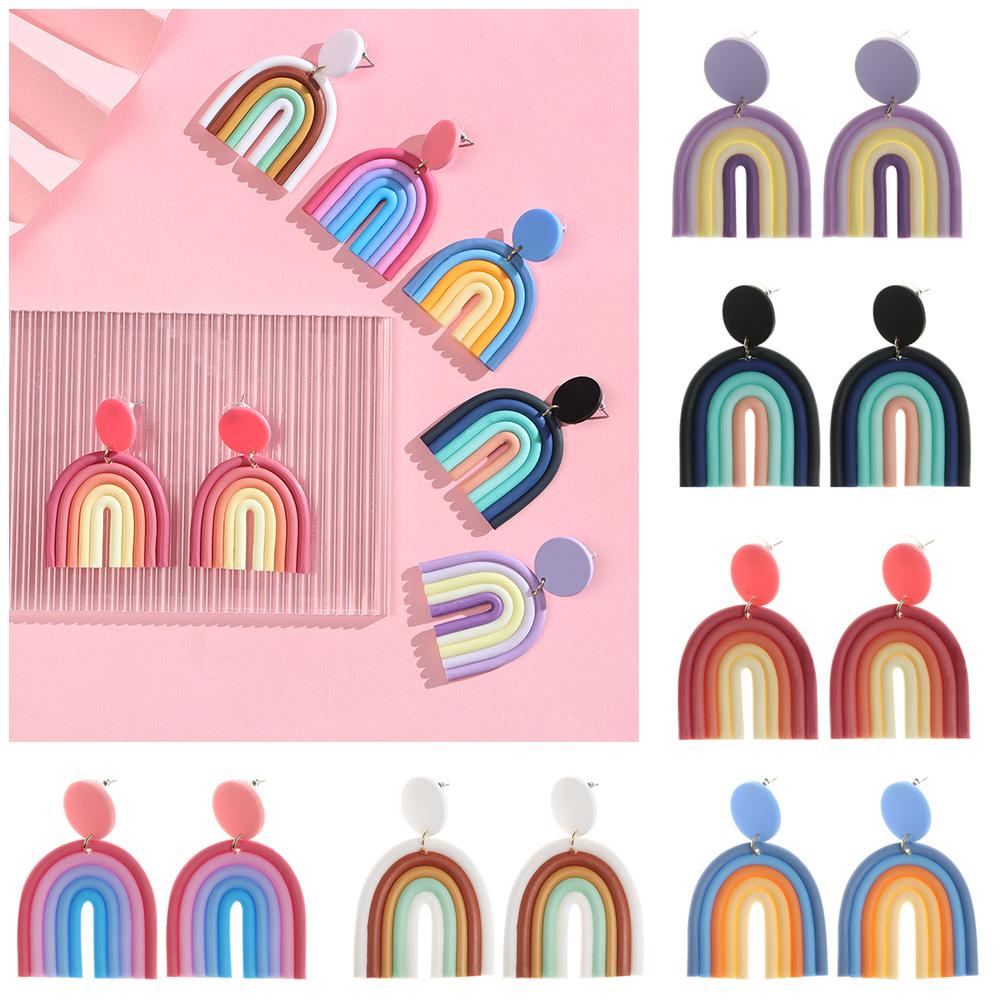 Anting LILY Menjuntai Drop Earrings Rainbow Colors Gradasi Retro Candy Color