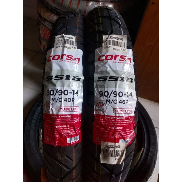 PAKET BAN TUBELES CORSA MATIC 80/90 + 90/90 RING 14 FREE PENTIL