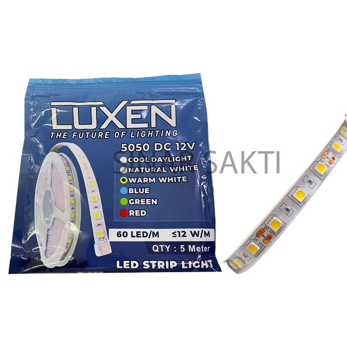 Luxen Lampu Led Strip Mata Besar 5050 12w Indoor IP33 5M 5 meter 60 LED/M