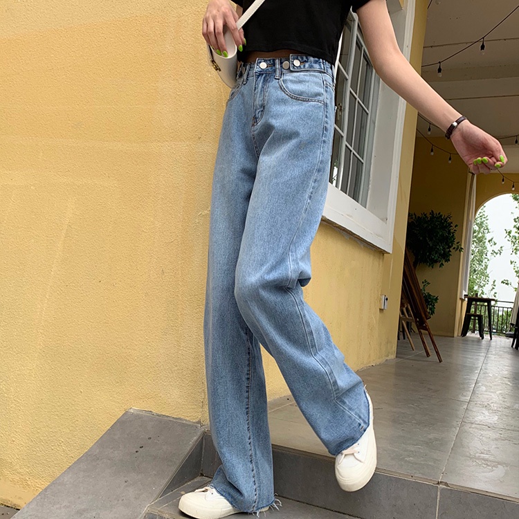 celana panjang wanita baru slim-fit high-waist straight-leg wide-leg jeans