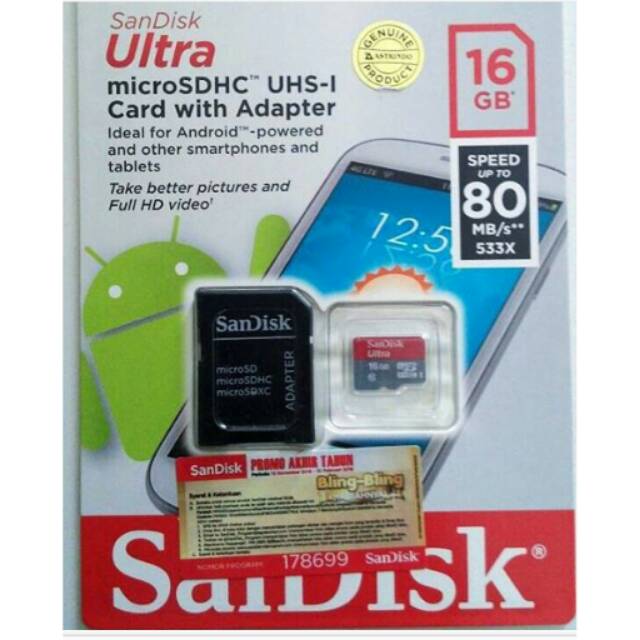 MICRO SD SANDISK 16 GB + ADAPTER ORIGINAL