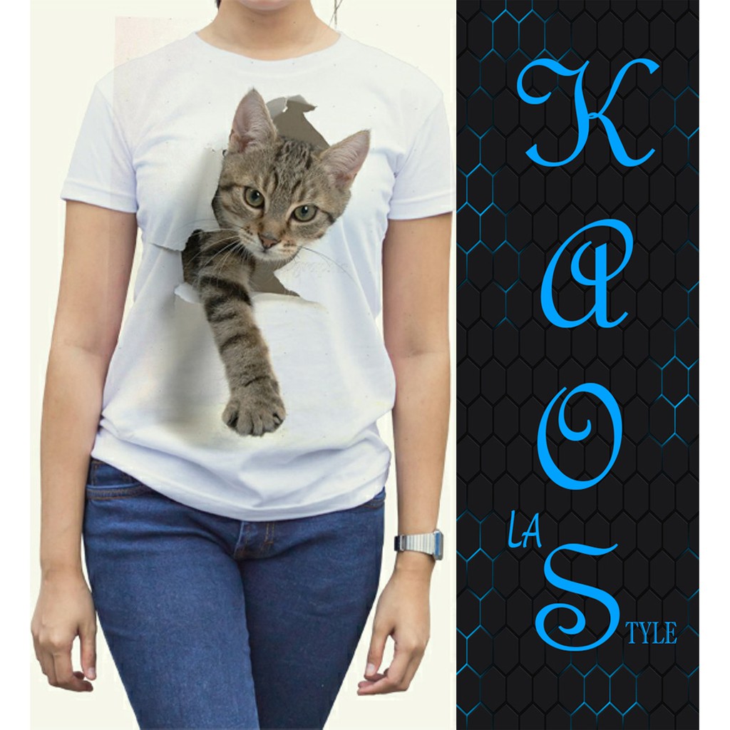 Kaos 3d Distro Satuan Animal Cat White Binatang Kucing Lucu Imut