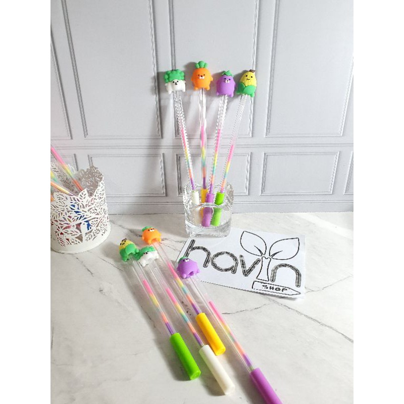(12pc) pen gel PELANGI highlighter/pen gel warna/pulpen gel fancy/bolpen lucu PELANGI RAINBOW-Sayuran