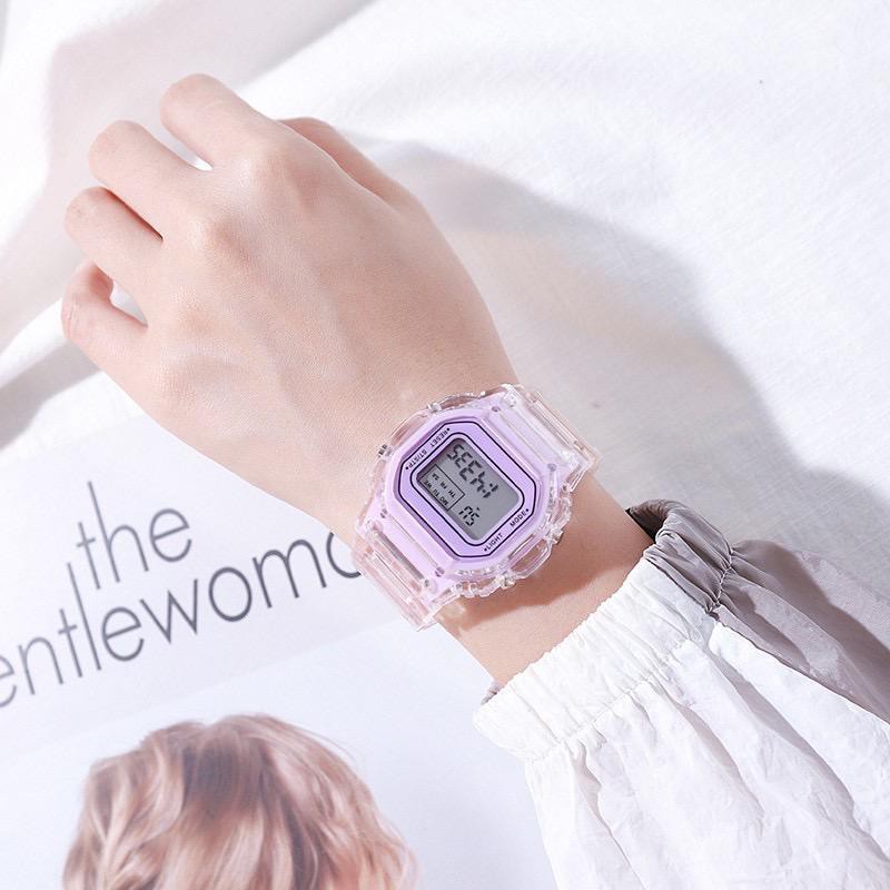 BAJ Jam Tangan Pria Wanita Analog Digital Transparan Square Dial DW-5600 Couple Watch JF059-PURPLE