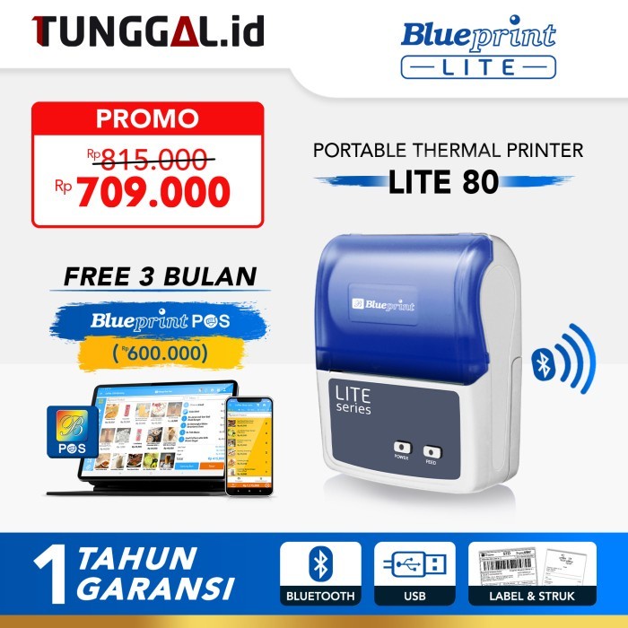 Portable Printer Thermal Label 80 BLUEPRINT BP LITE80 USB + Bluetooth