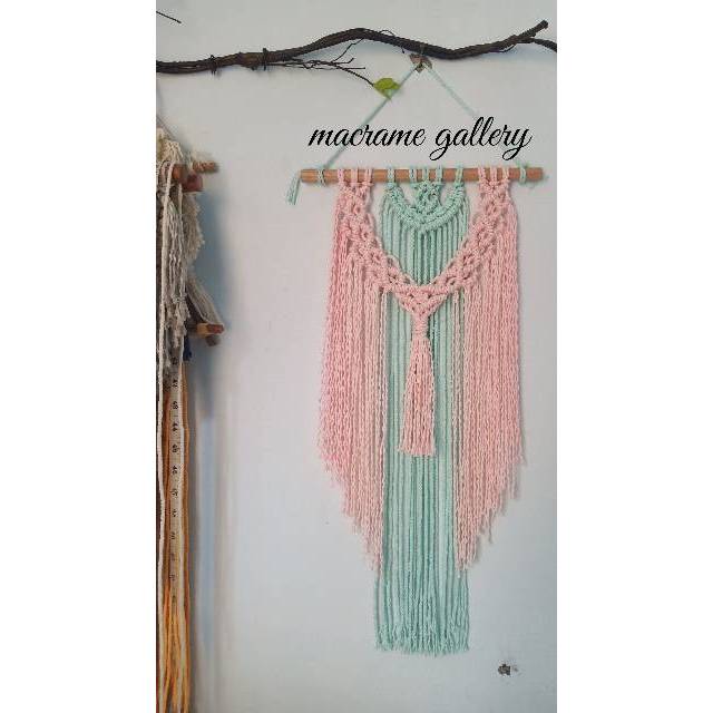 macrame wall hanging blue pink