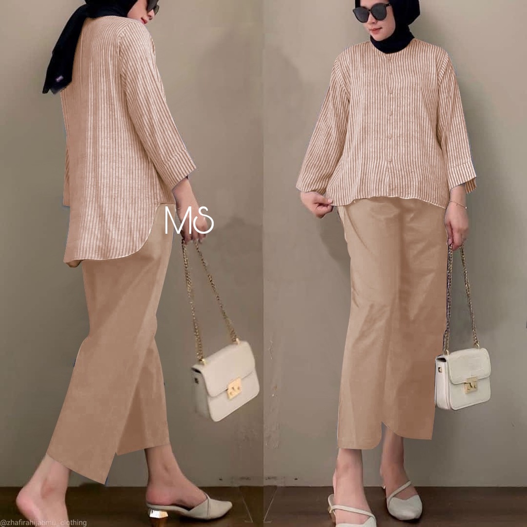 3UKURAN L XL XXL SET KINAN SALUR MS PAKAIAN WANITA SETELAN ATASAN DAN CELANA ADA VIDEO REAL PICT