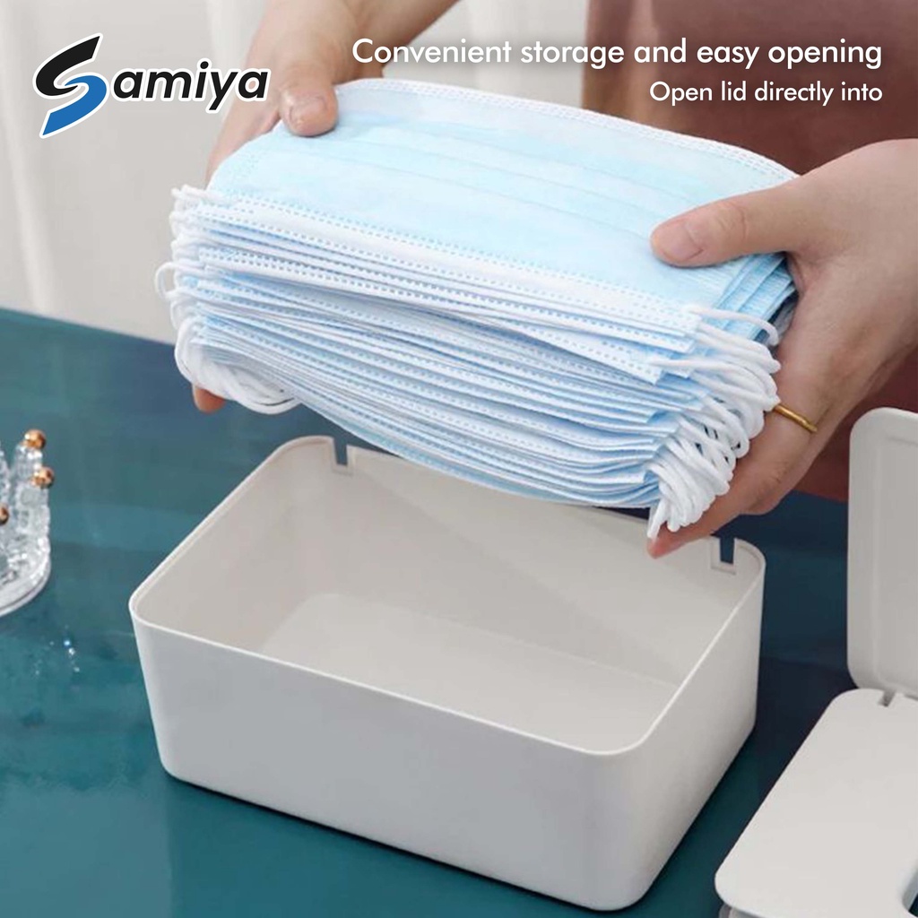 tempat kotak tisu masker medis warna serbaguna / mask storage box container with lid dust proof