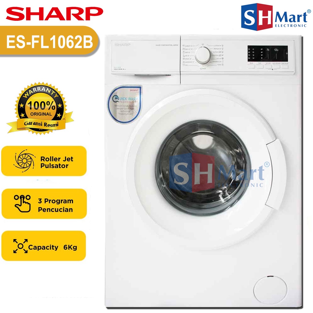 MESIN CUCI SHARP FRONT LOADING KAPASITAS 6 KG ES-FL1062B / ESFL1062B GARANSI RESMI