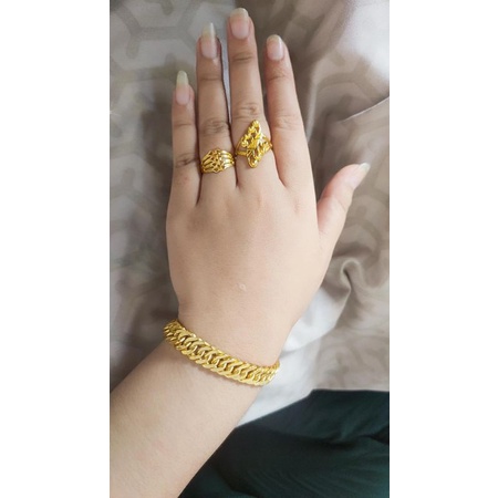 gelang rantai + cincin 2 lapis kristal