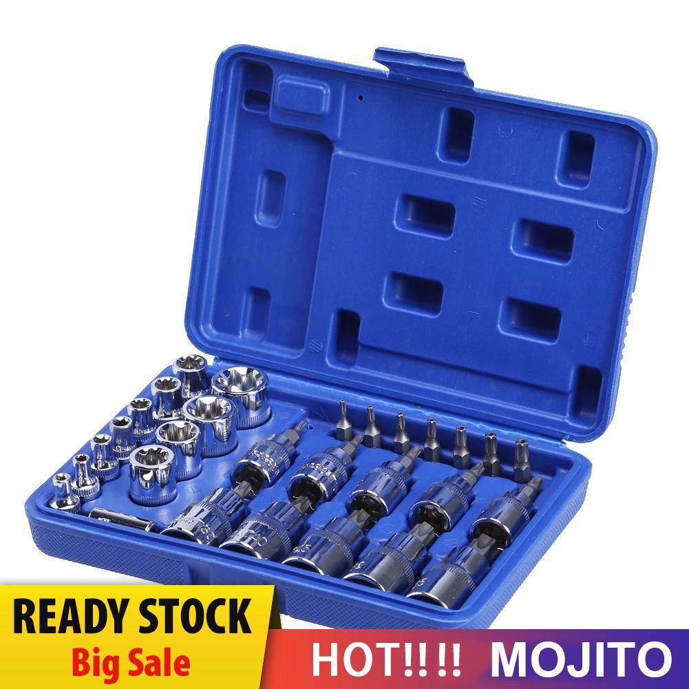 MOJITO 29Pcs Torx Star Socket Set &amp;amp; Bit Male Female E &amp;amp; T Sockets With Torx Bit Tool