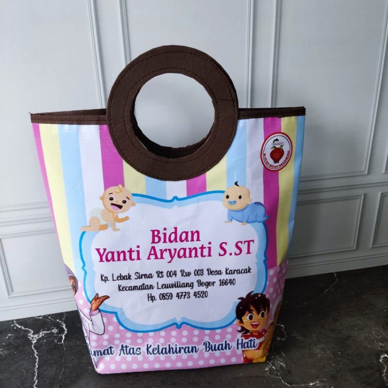

tas souvenir bidan model pegangan bulat custom FREE DESIGN