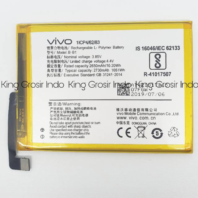 Baterai VIVO B-B1 B1 Y55 Original 100% Battery Vivo BB1 B1 Y 55 Batere Batre Batt