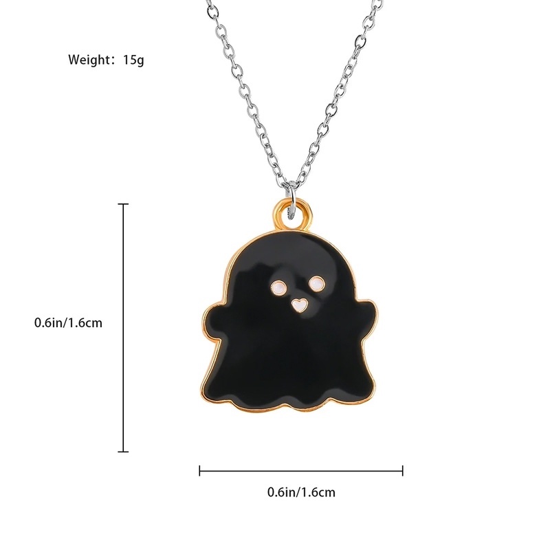 Kalung Rantai Klavikula Hias Liontin Kartun Hantu Hitam Putih Bahan Alloy Untuk Unisex