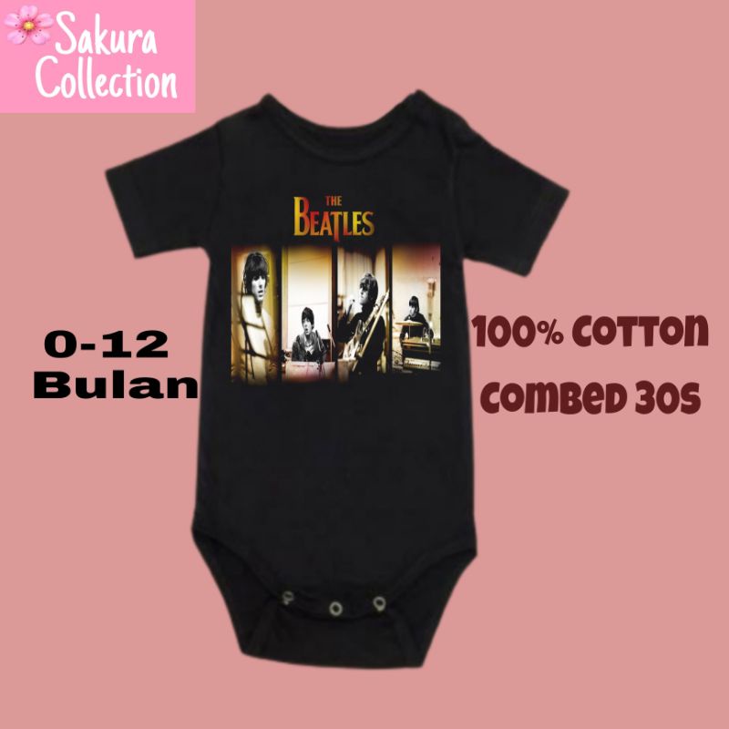 Kaos baju bayi jumper baby kids pendek band THE BEATLES 4 punk rock metal logo tulisan usia 0 1 2 3 4 5 6 7 8 9 10 11 12 bulan sampai umur 1 tahun adem jumpsuit babysuit romper bodysuit little anak kecil hitam laki laki perempuan unisex nyaman lembut