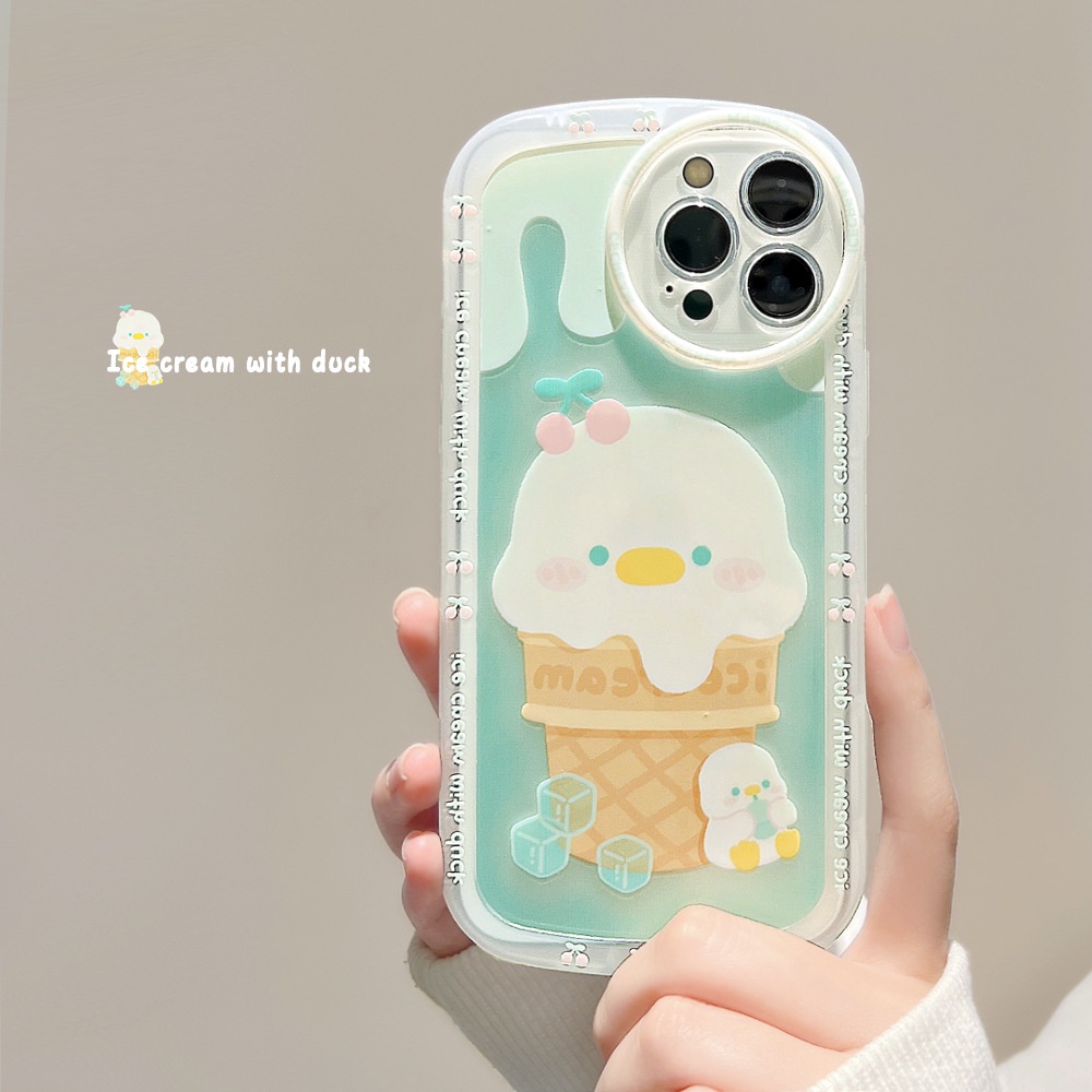 Case Pelindung Bahan Silikon Motif Bebek Es Krim Untuk Iphone 14 7 8 Se 2020 7 + 8PLUS 11 12 13 PRO MAX