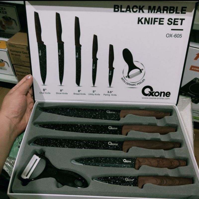 Pisau set Oxone OX-605 / Black Marble Knife Set OX605