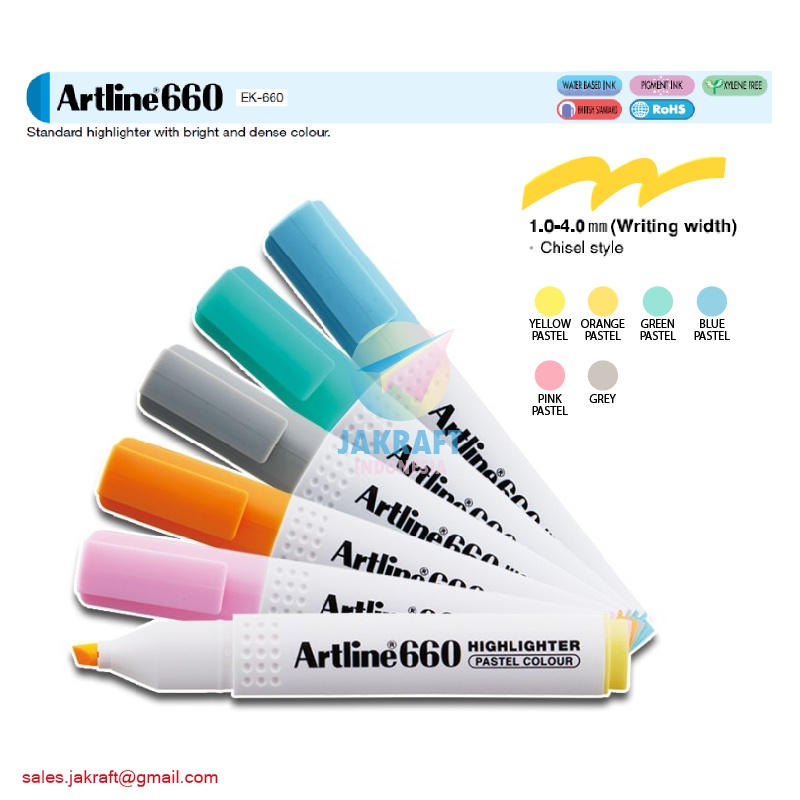 

(1 Pcs) Highlighter ARTLINE EK-660 Pastel Chisel Style (0.4~1.0 mm) Warna Lengkap