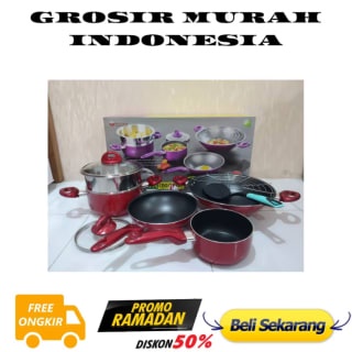 SUPRA Panci Set 9 Pcs Teflon Premium Anti Lengket Rosemary Cookware - Warna Merah