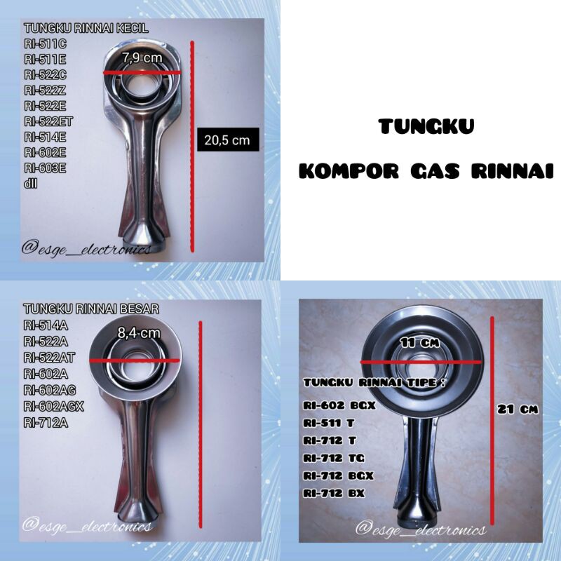 TUNGKU KECIL KOMPOR GAS RINNAI RI 511C, 511E, 522C, 522E, 514E, 602E / CANGKLONG CEROBONG KOMPOR