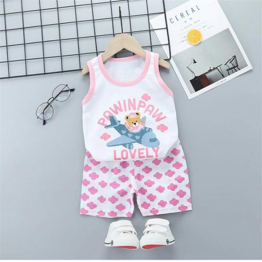 LID9078 No 17-25 - Setelan pendek kutung anak bayi karakter lucu bahan katun / Kaos anak bayi lucu