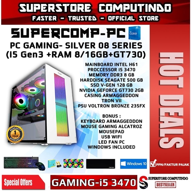 PC Rakitan Gaming Core i5-RAM 8/16GB-SILVER 08 Series-Siap Pakai