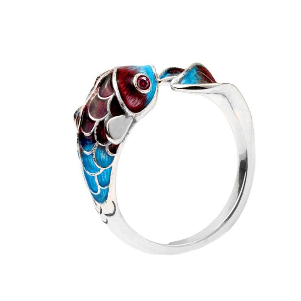 Solighter Rings Good Luck Perhiasan Warna Perak Ikan Koi Vintage Jari Rings