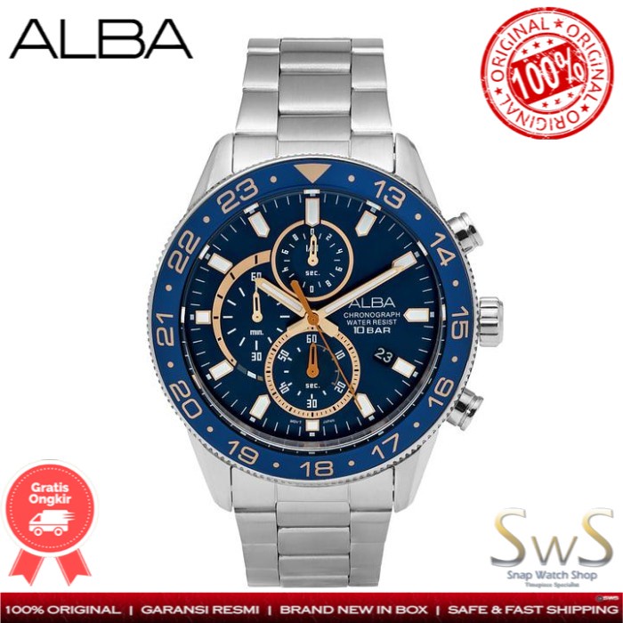 Alba Active Chronograph Stainless Blue Dial AM3845 Jam Tangan Pria