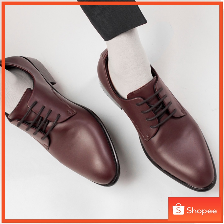 Derby Maroon - Sepatu Pantofel Pria Kulit Formal Kerja Kasual Oxford Pantopel Cowok Original