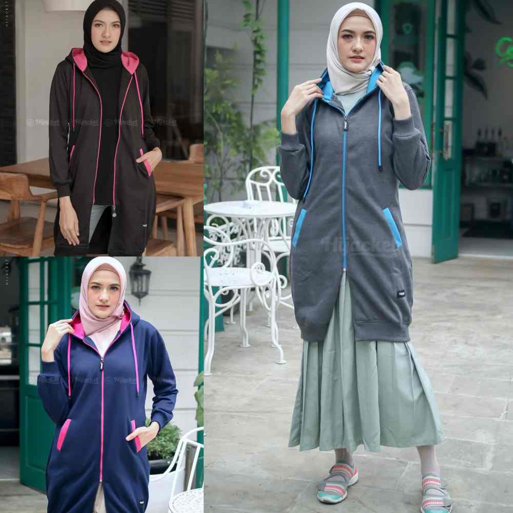 Jaket Hijacket Panjang Wanita Cewek Long Jacket Cwe Hoodie Polos Hijaber Cewe Muslimah Basic Terbaru-7