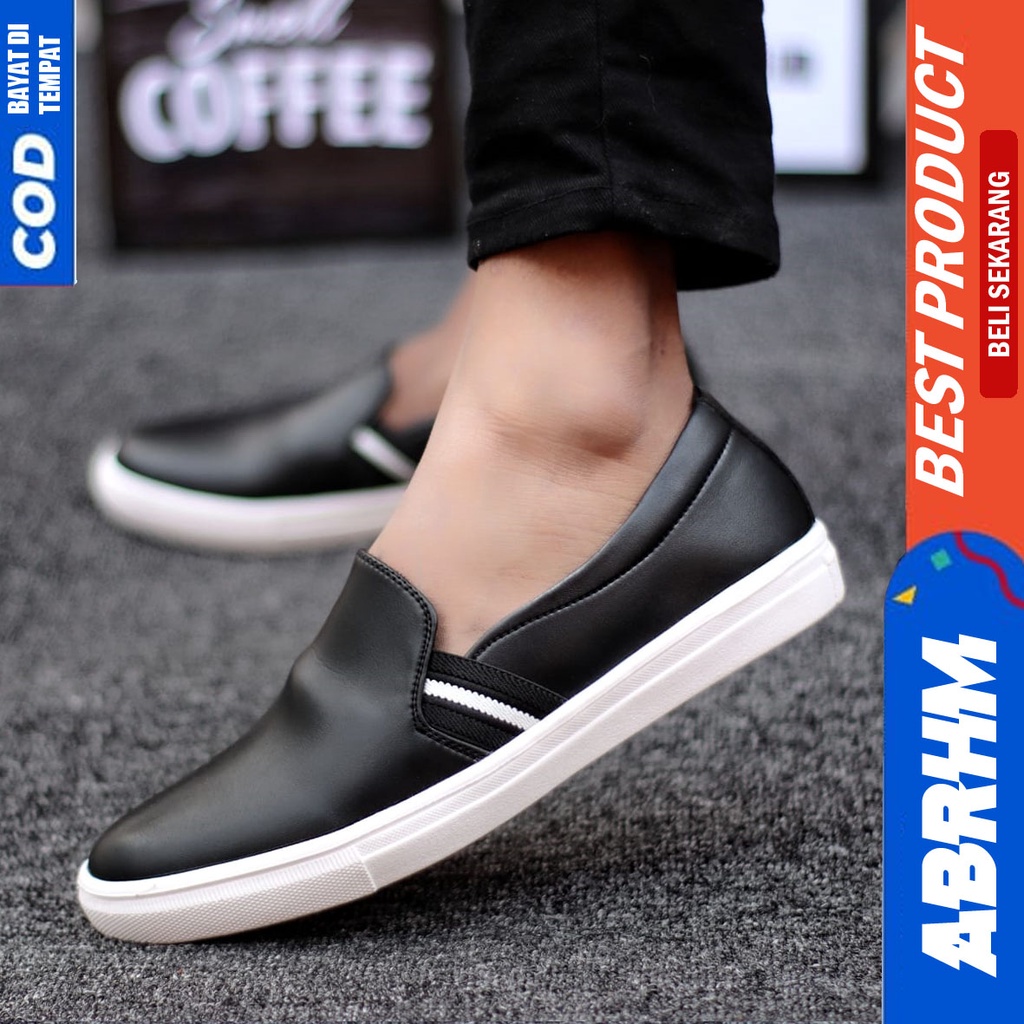 Abrhm Nue - Sepatu Slip On Santai Casual Hitam Pria Original