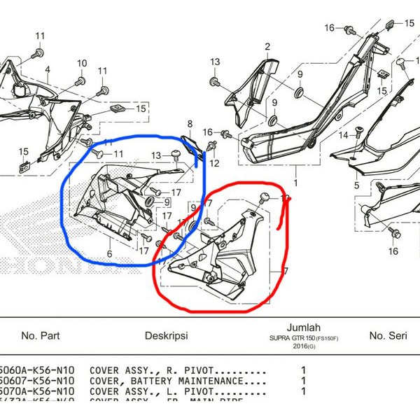 sayap bawah kiri cover L M P assy  supra gtr 150 k56