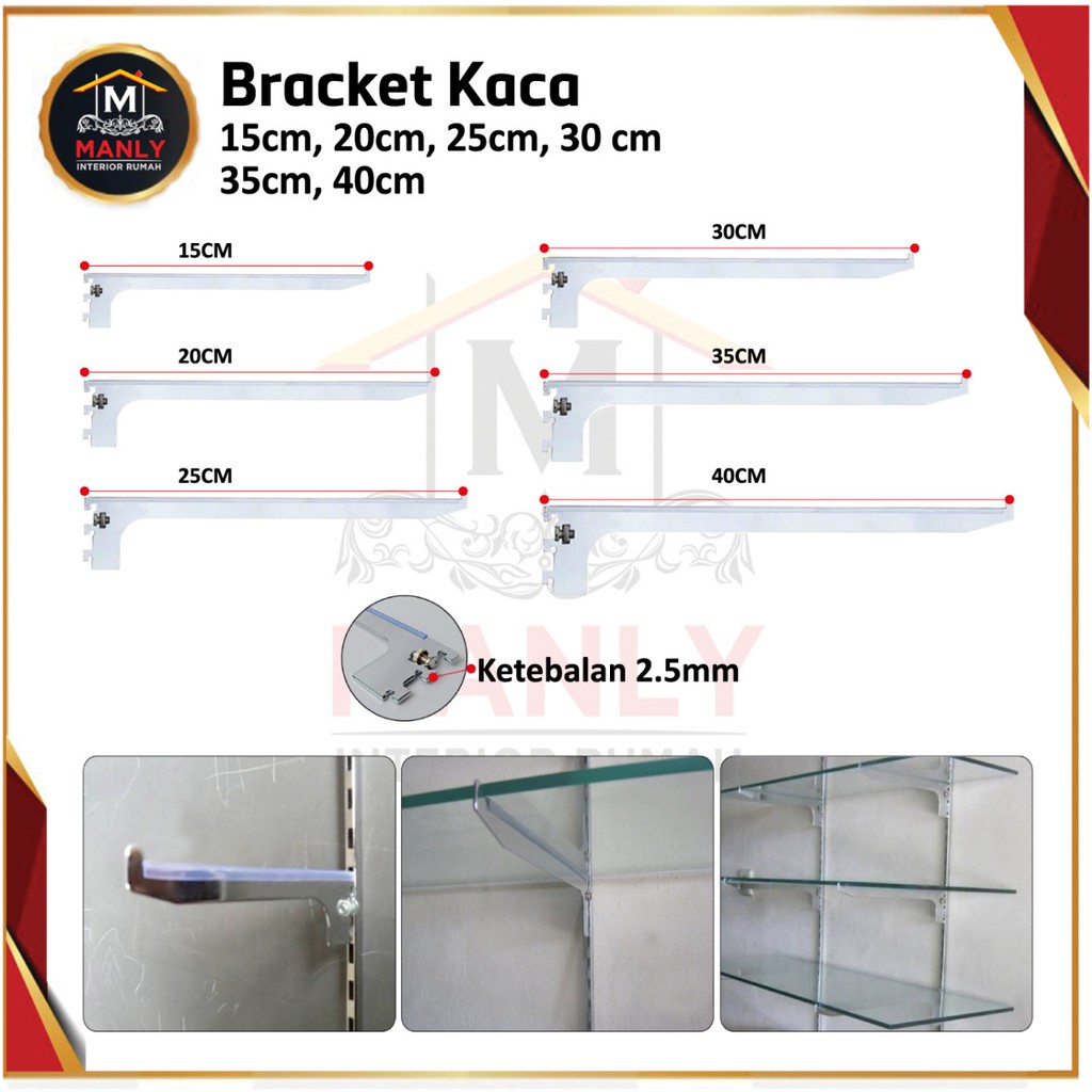 Daun Bracket Kaca / Braket Kaca / Siku Braket Besi Penyangga Rak