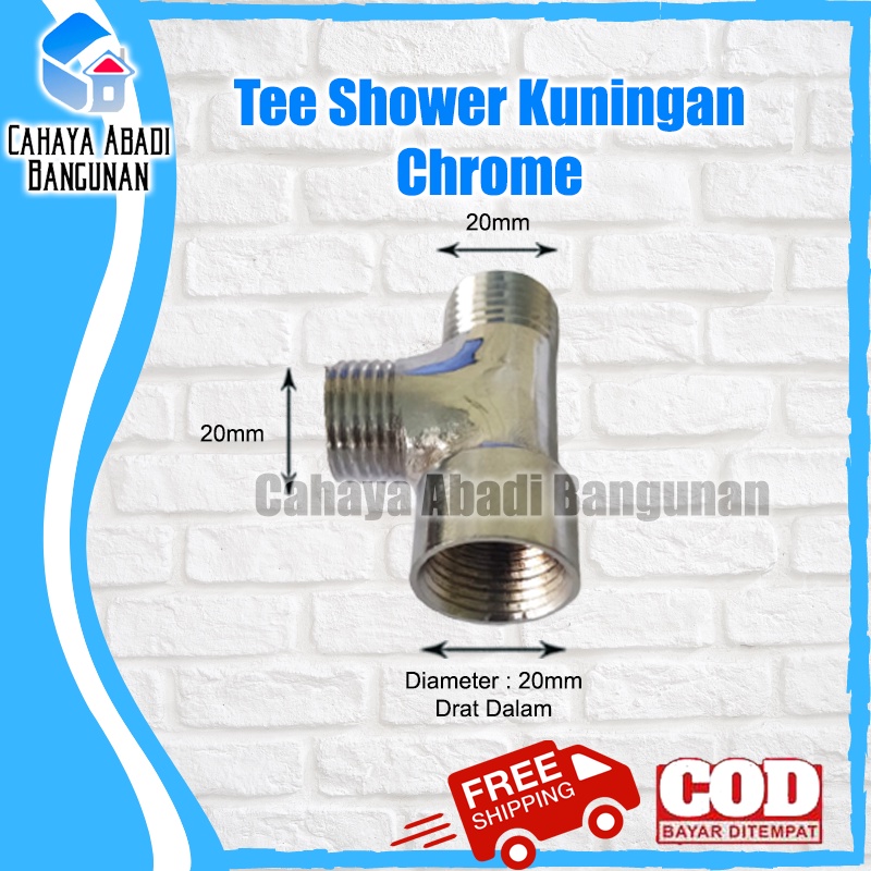 Tee shower Kuningan Chrome T Cabang menyambung ke shower dan keran