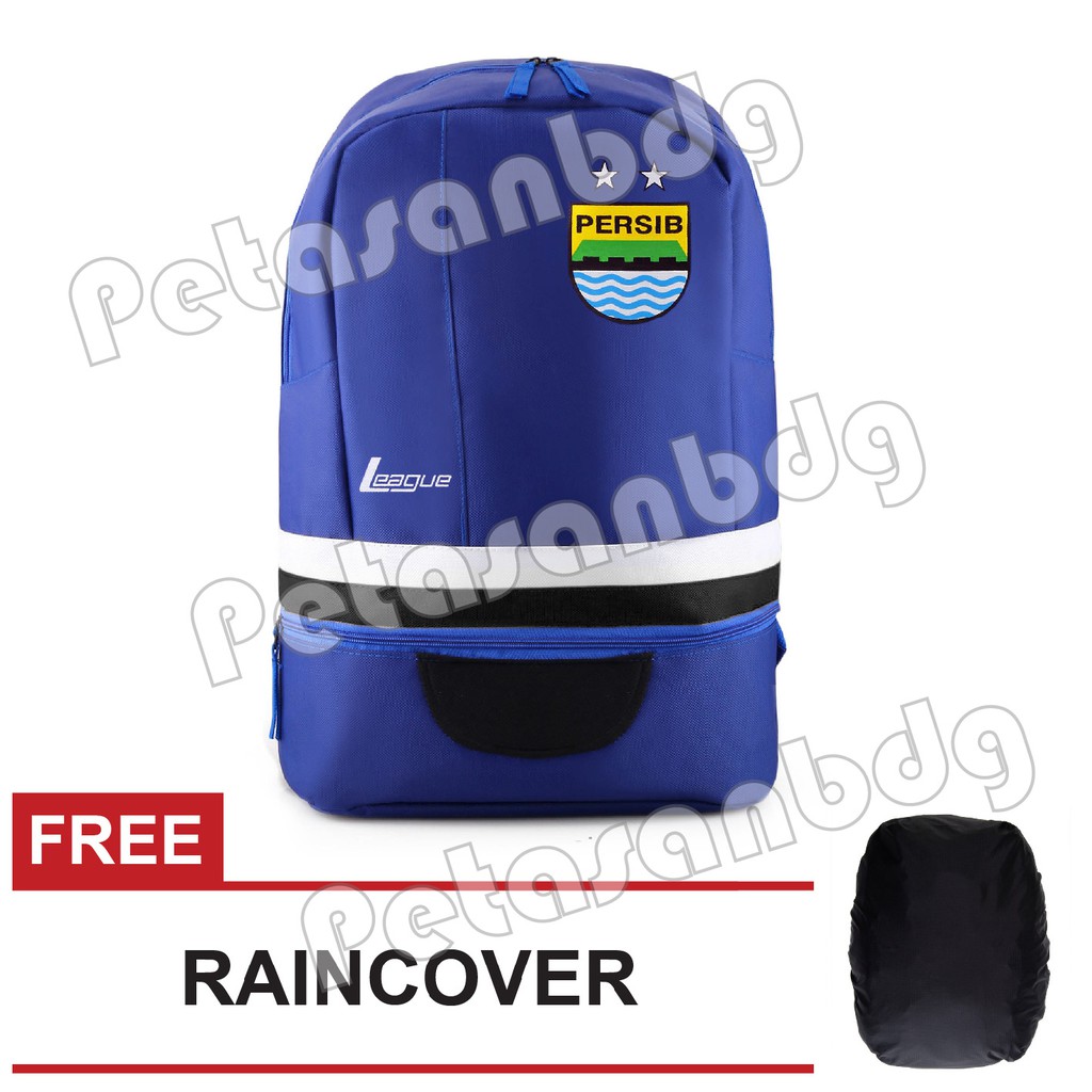 PTS -Tas Ransel Pria Persib Kotak Laptop Backpack - Blue + FREE Raincover