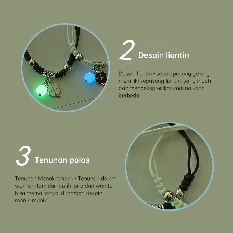 Murah❤️2 Pcs/Set Sepasang Bercahaya Gelang Couple Anyaman Dapat Disesuaikan Fashion Korea Wanita Pria Pasangan Gelang Perhiasan Aksesoris Ready Stock
