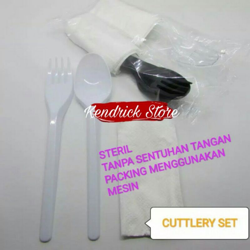 Cuttlery set steril sendok garpu tissue bungkus plastik - Bening Isi 100 Pcs