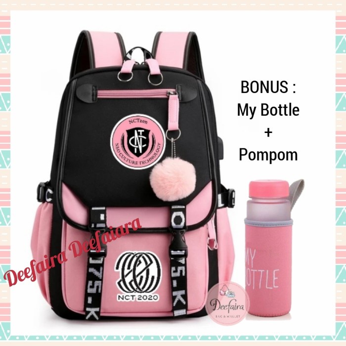 Tas Ransel Anak Perempuan Backpack Wanita NCT Free My Bottle Pompom NCT Tas Sekolah Lucu Terbaru Pun