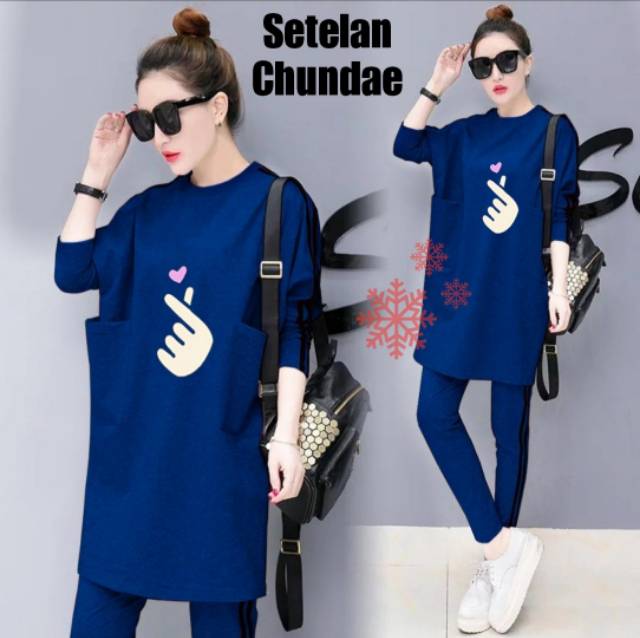 XC - Stelan CHUN DAE. / Stelan Wanita Motif Jari Hati / Stelan Casual Wanita / Ngetrend