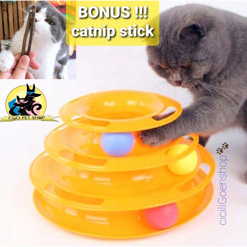 BONUS CATNIP!! Mainan interaktif Kucing cat Play Toy Tower of tracks free bola track 3 tingkat susun