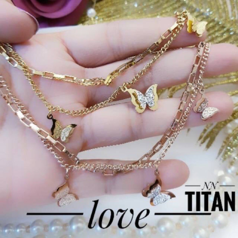Gelang titanium layer 2 kupu kupu